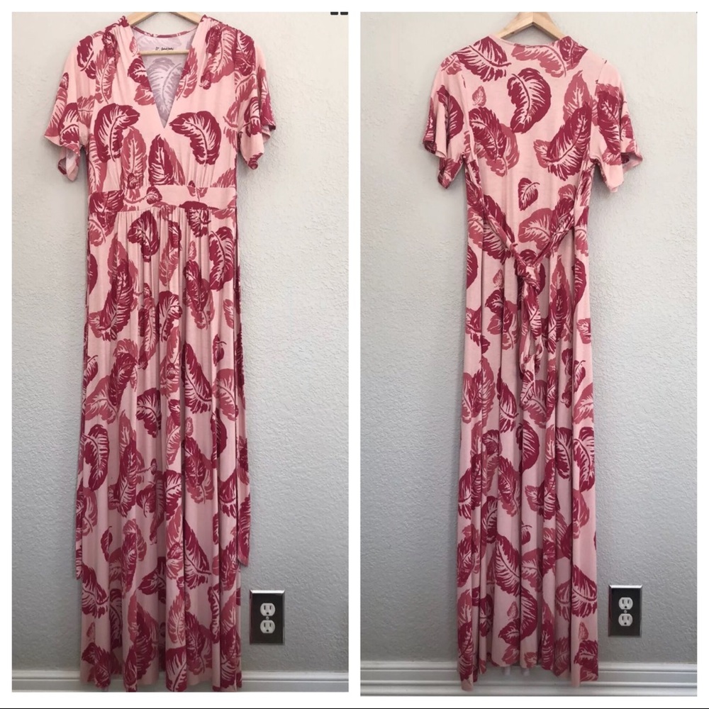 Rachel Palley Floral Leaf Pink Maxi Dress Small
